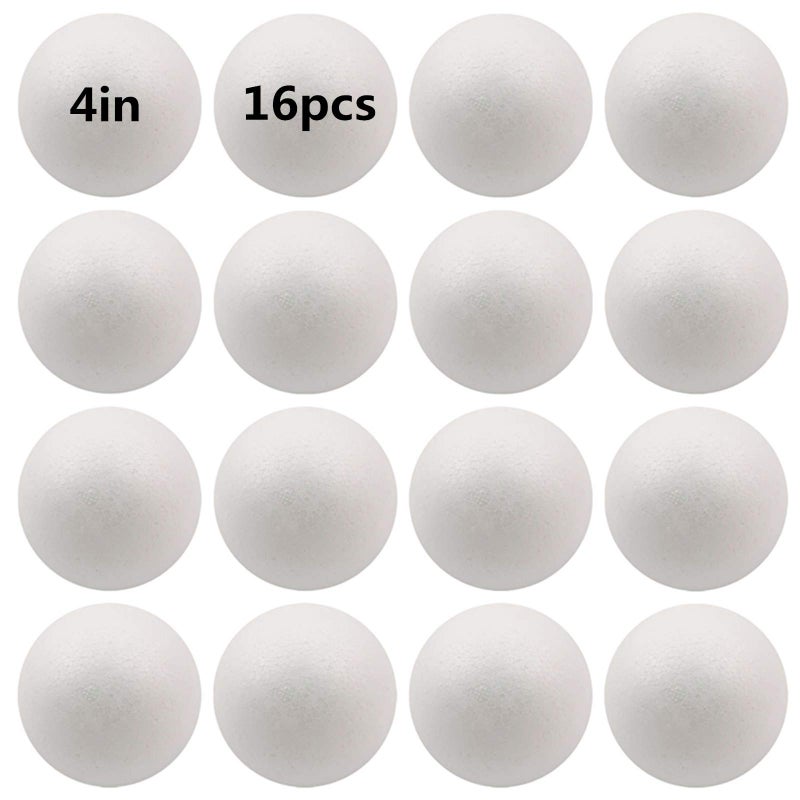 FFchuanhe 16 Pack Foam Balls for Crafts, 4 Inch Polystyrene Smooth Round Balls, for Arts and Crafts Supplies, School Project, Weddings, Christmas, Home Decoration and Various Gathering White - Image 1